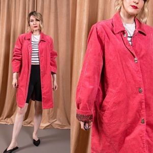 Vintage 90s pink corduroy swing duster coat jacket